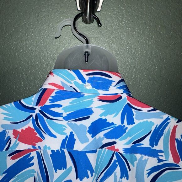 Chubbies Bright Blue Pink Patterned Performance Short Sleeve Polo Shirt L 0628 - Picture 5 of 6